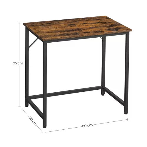 VASAGLE Íróasztal Számítógépasztal 80 x 50 x 75 cm Forgácslap Acél Ipari Dizájn Rusztikus Barna Fekete