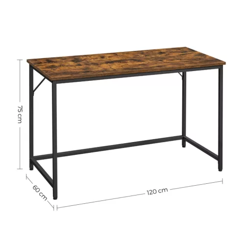 VASAGLE Íróasztal Számítógépasztal 120 x 60 x 75 cm Rusztikus Barna Fekete Ipari Stílus
