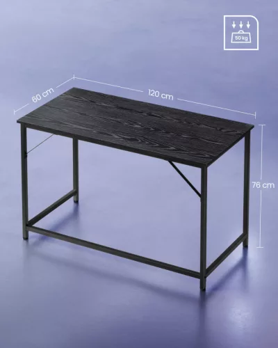 VASAGLE Számítógépasztal Fém Vázzal Fekete Ipari Stílus 120 x 60 x 75 cm