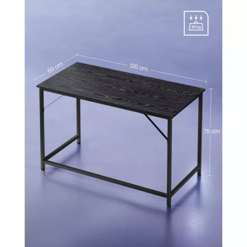 VASAGLE Számítógépasztal Fém Vázzal Fekete Ipari Stílus 120 x 60 x 75 cm