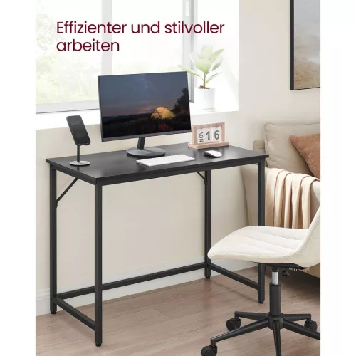 VASAGLE LWD041B56 kompakt számítógépasztal fém vázzal fekete ipari design