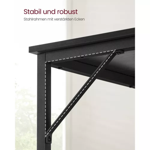 VASAGLE LWD041B56 kompakt számítógépasztal fém vázzal fekete ipari design