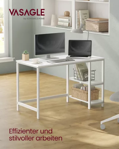 VASAGLE LWD047W44 Számítógépasztal 2 Polccal Juharfehér Acél Vázas Íróasztal