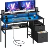 VASAGLE Gamer Íróasztal LED Világítással és Monitortartóval Ébenfa Fekete