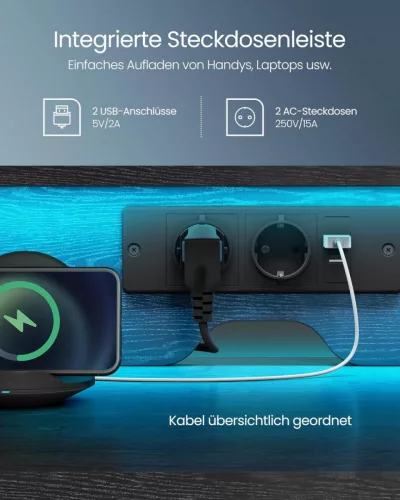 VASAGLE számítógépes íróasztal monitorállvánnyal LED világítással fekete ébenfa