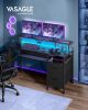 VASAGLE Gamer Íróasztal LED Világítással és Monitortartóval Ébenfa Fekete