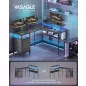   VASAGLE L-alakú Gamer Íróasztal LED Világítással és Monitortartóval Fekete LWD095B01