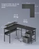 VASAGLE L-alakú Gamer Íróasztal LED Világítással és Monitortartóval Fekete LWD095B01