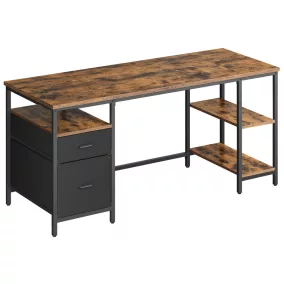   VASAGLE LWD105K01 számítógépes íróasztal 3 polccal és 2 fiókkal 160 x 60 x 76 cm rusztikus barna és matt fekete