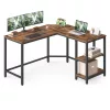 VASAGLE L-alakú sarokíróasztal 120 x 130 x 76 cm 2 tárolópolccal rusztikus barna és fekete