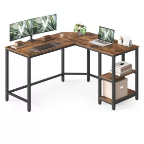   VASAGLE L-alakú sarokíróasztal 120 x 130 x 76 cm 2 tárolópolccal rusztikus barna és fekete