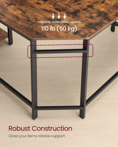 VASAGLE L-alakú sarokíróasztal 120 x 130 x 76 cm 2 tárolópolccal rusztikus barna és fekete