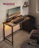 VASAGLE LED Gamer Íróasztal Beépített Elosztóval Vintage Barna-Fekete