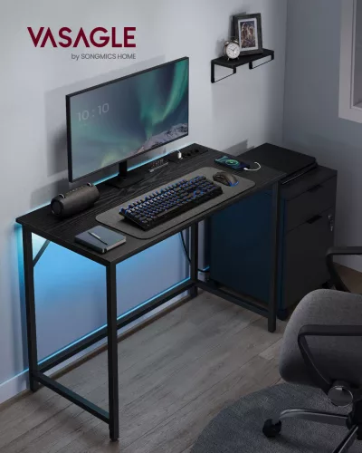 VASAGLE LED Gaming Íróasztal Kompakt Fekete