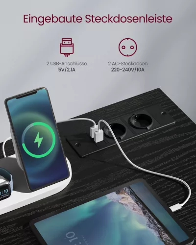 VASAGLE LED Gaming Íróasztal Kompakt Fekete