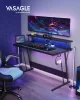 VASAGLE LED Gamer Asztal Beépített Tápegységgel és Monitortartóval Fekete