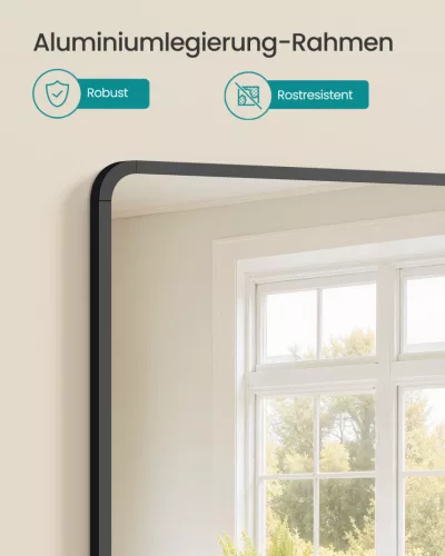 SONGMICS fali tükör téglalap alakú alumínium kerettel 91 x 61 cm biztonsági fóliával tintafekete