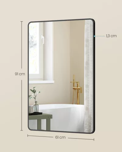 SONGMICS fali tükör téglalap alakú alumínium kerettel 91 x 61 cm biztonsági fóliával tintafekete