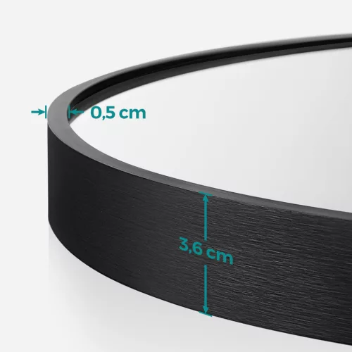 SONGMICS Elegáns Kerek Fali Tükör 61 cm Fekete Alumínium Kerettel