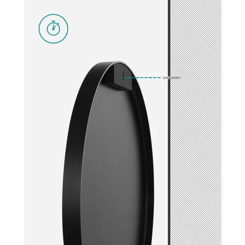 SONGMICS Elegáns Kerek Fali Tükör 61 cm Fekete Alumínium Kerettel
