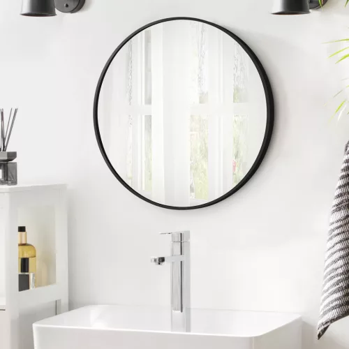 SONGMICS LWM102B01 Kerek Fali Tükör 61 cm Átmérő Alumínium Kerettel Fekete