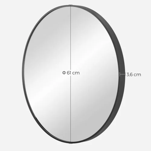SONGMICS LWM102B01 Kerek Fali Tükör 61 cm Átmérő Alumínium Kerettel Fekete
