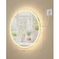   SONGMICS LED-es fürdőszobai tükör kerek fali tükör páramentesítő funkcióval állítható színhőmérséklet és fényerő 61 cm felhőfehér