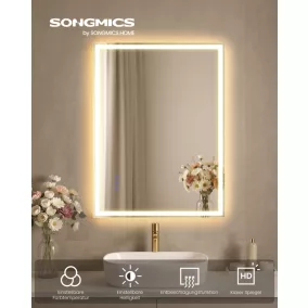   SONGMICS LED-es fürdőszobai tükör páramentesítő funkcióval 70,7 x 50,7 cm felhőfehér