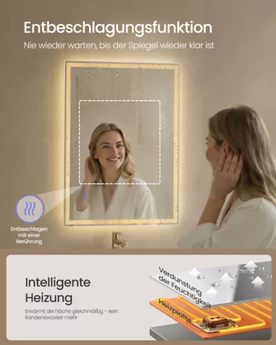 SONGMICS LED-es fürdőszobai tükör páramentesítő funkcióval 70,7 x 50,7 cm felhőfehér