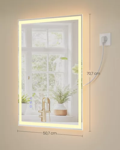 SONGMICS LED-es fürdőszobai tükör páramentesítő funkcióval 70,7 x 50,7 cm felhőfehér