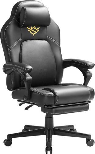 SONGMICS HOME Ergonomikus Gamer Szék Lábtartóval Fekete PU Bőr