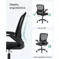   SONGMICS Ergonomikus Irodai Szék Hálós Háttámlával Fekete