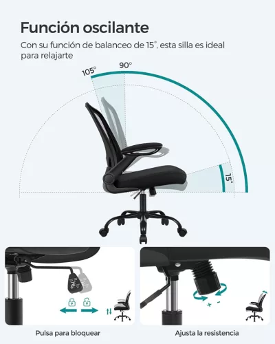 SONGMICS Ergonomikus Irodai Szék Hálós Háttámlával Fekete
