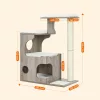 FEANDREA PCT070G01 Macskabútor 86 cm Kaparófa Barlanggal és 3 Pihenőhellyel, MDF Fa Furnérral, Szizál Törzzsel, Mosható Plüss Párnákkal, Szürke-Fehér