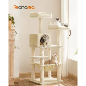   FEANDREA Luxus Macskabútor 143 cm Bézs Plüss Kilátóval PCT15BE