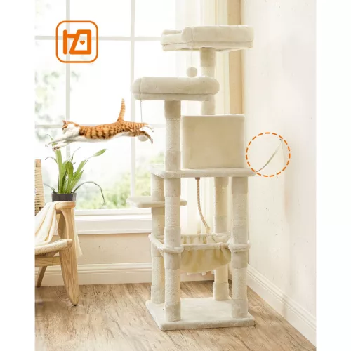 FEANDREA PCT15BE macskafa 143 cm bézs plüss pihenőhelyekkel