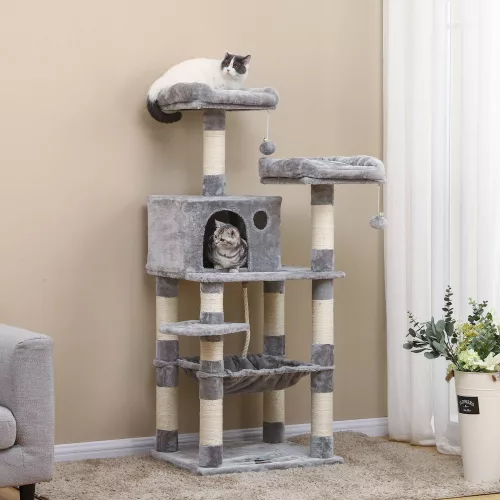 FEANDREA Luxus Macskafa Többszintes Pihenővel 143cm Világosszürke