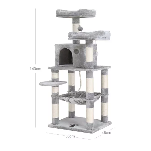 FEANDREA Luxus Macskafa Többszintes Pihenővel 143cm Világosszürke