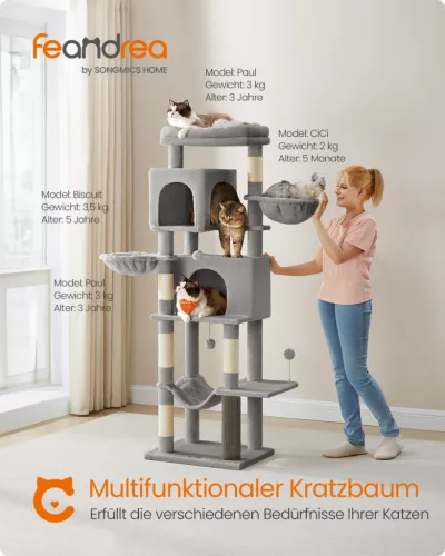Feandrea PCT182G01 175 cm magas többszintes macskafa kaparóoszlopokkal galambszürke