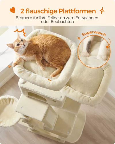 Feandrea XXL Luxus Macskabútor 206 cm Bézs Többszintes Kaparófa