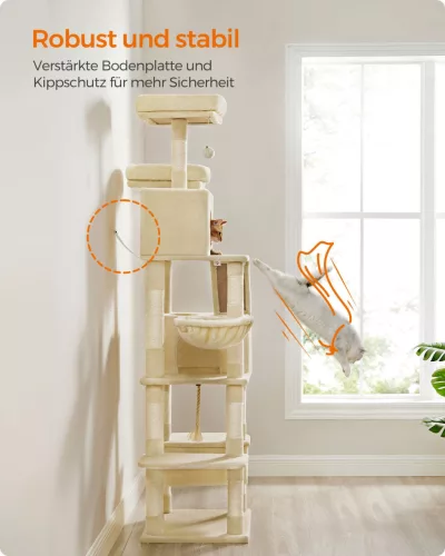 Feandrea XXL Luxus Macskabútor 206 cm Bézs Többszintes Kaparófa