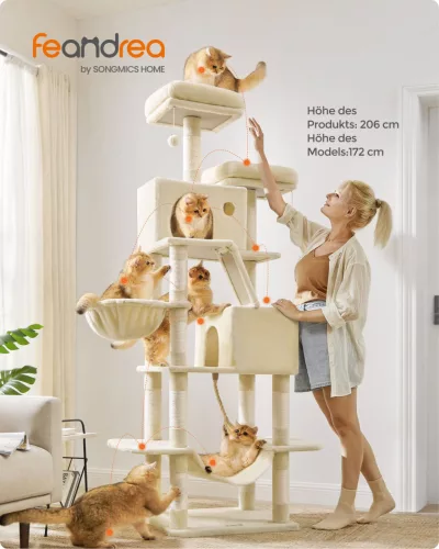 Feandrea XXL Luxus Macskabútor 206 cm Többszintes Bézs