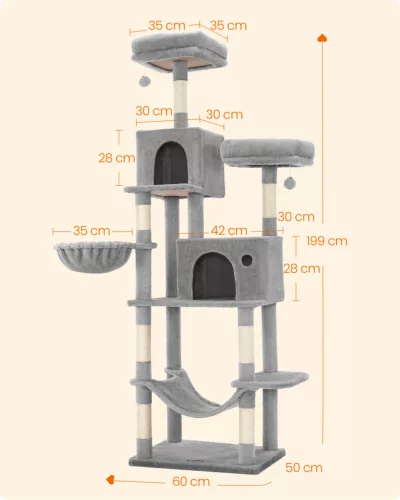 FEANDREA PCT196W01 macskatorony plüss szürke 199 cm magas