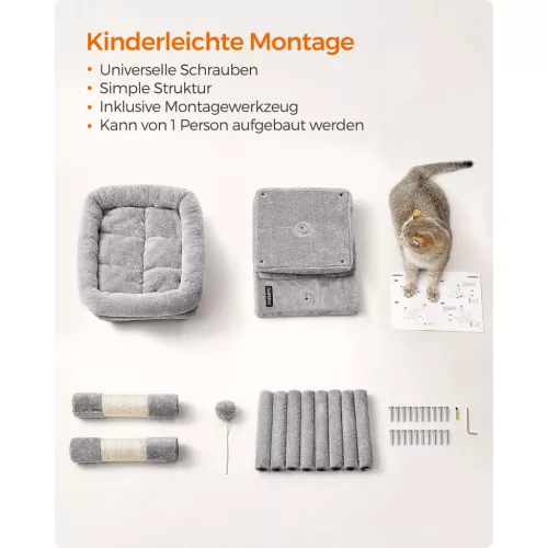 Feandrea PCT611W01 67 cm macskaház kiscicáknak plüss sisallal világosszürke