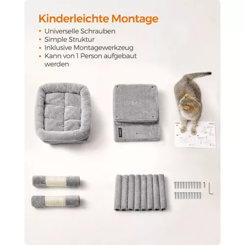 Feandrea PCT612W01 macskafa 74 cm világosszürke plüss 2 barlanggal