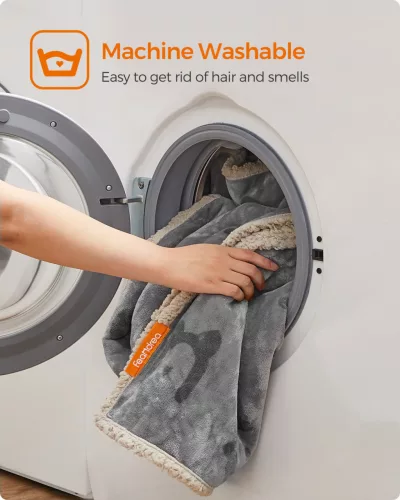 Feandrea vízálló kutyatakaró sherpa fleece anyagból kis és közepes kutyáknak, macskáknak 127 x 101 cm szürke