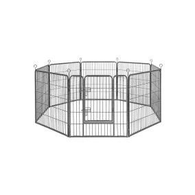   FEANDREA 8-Paneles Vas Kutya Kennel Összecsukható Biztonsági Kerítés Szürke