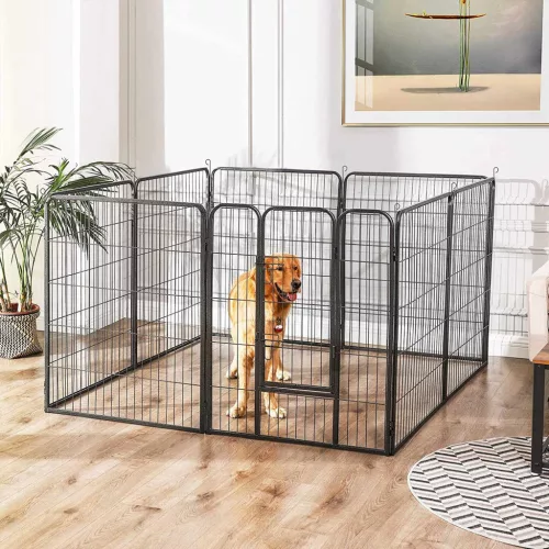 FEANDREA 8-Paneles Vas Kutya Kennel Összecsukható Biztonsági Kerítés Szürke