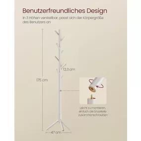  VASAGLE Fa Ruhafogas Állvány Állítható Magasságú 8 Akasztós Cappuccino Bézs