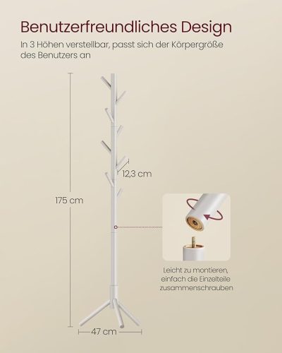 VASAGLE Fa Ruhafogas Állvány Állítható Magasságú 8 Akasztós Cappuccino Bézs